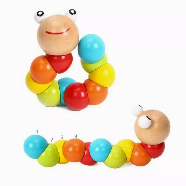 montessori wooden toys, baby development toys, developmental toys, wooden caterpillar