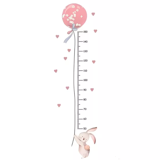 height chart, height chart wall sticker, height measurement chart, wall growth chart, pink rabbit height chart