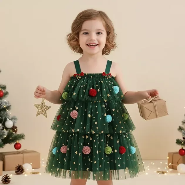 christmas tree plush dress, cotton christmass tree dress