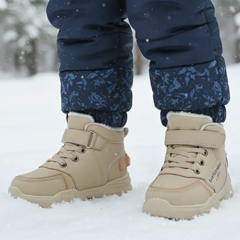 Plush Warm Sneaker Boots Thermal Anti-Slip Winter Shoes with Thick Sole for Kids