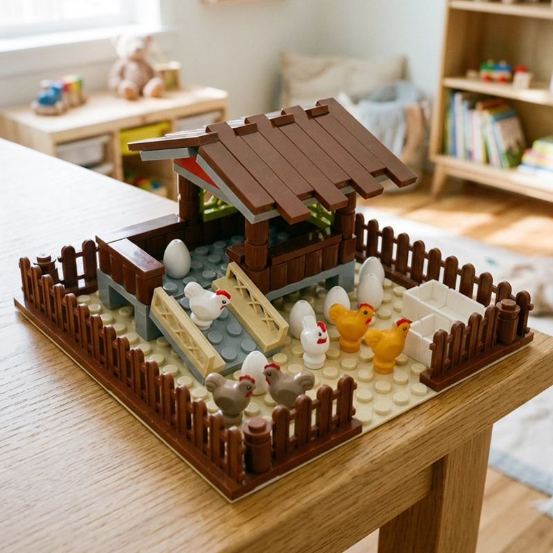 DIY Chicken Coop Farm Animal Building Blocks for Kids